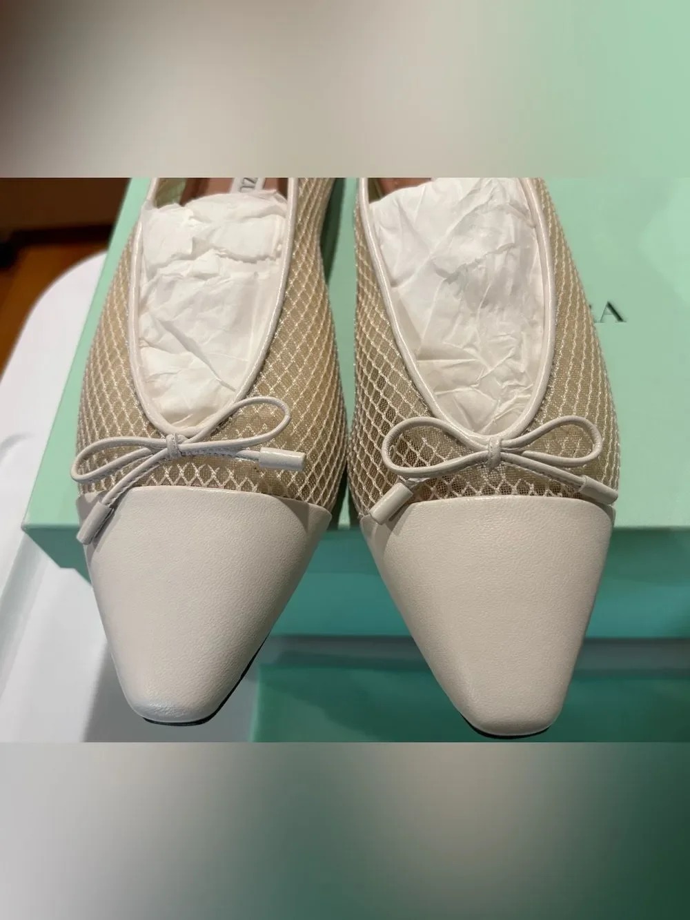 Aquazzura Gioia Mesh Net Cap-Toe Ballerina Flats